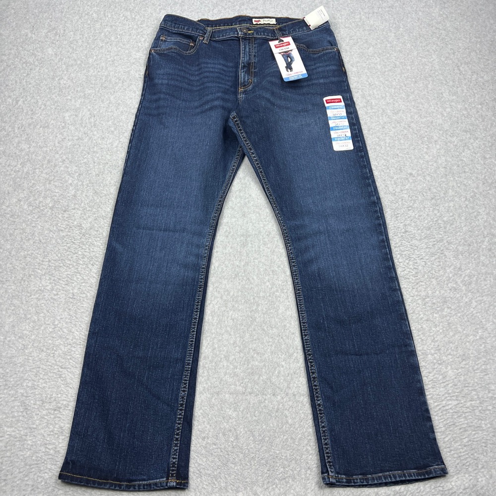 NEW Wrangler Jeans Mens 34x32 Blue Straight Fit Five Star Premium Stretch Denim
